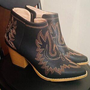 Black and brown western cowboy ankle boot heels SOLD